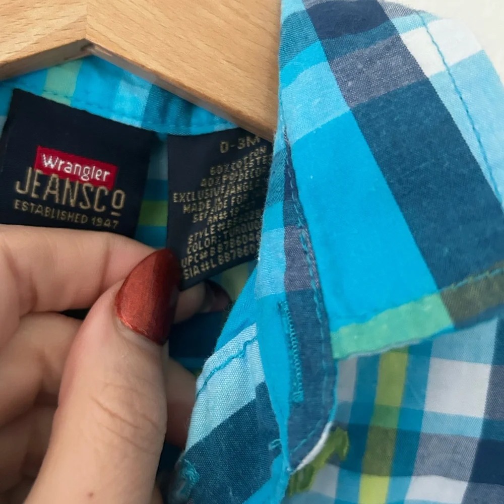 Wrangler Baby 0-3 Months Blue Plaid Baby Button Up Bodysuit